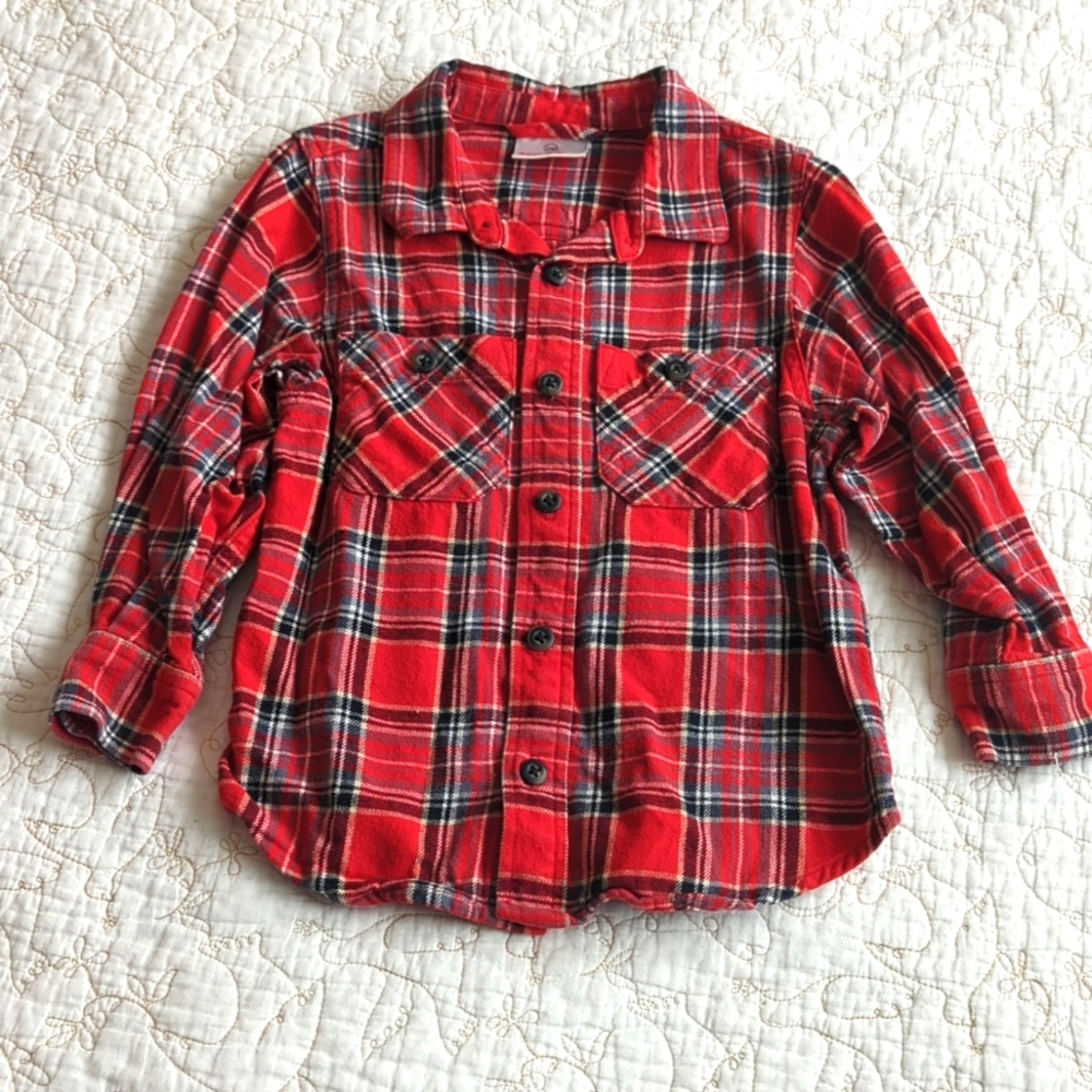 Hannah Anderson Toddler long sleeve flannel shirt. Red plaid. Size 100 (4T)